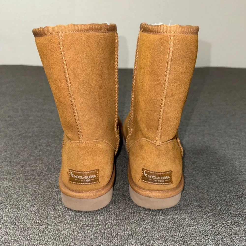 Koolaburra by UGG Victoria Short Chestnut Suede Fur Lined Boots Womens 8 Casual